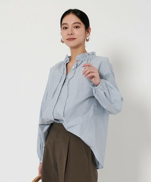 BEAUTY & YOUTH UNITED ARROWS/ビューティー&ユース ユナイテッドアローズ コットン タックギャザー ブラウス LT. BLUE FREE BEAUTY & YOUTH UNITED ARROWS/ビューティー&ユース ユナイテッドアローズ コットン タックギャザー ブラウス LT. BLUE FREE