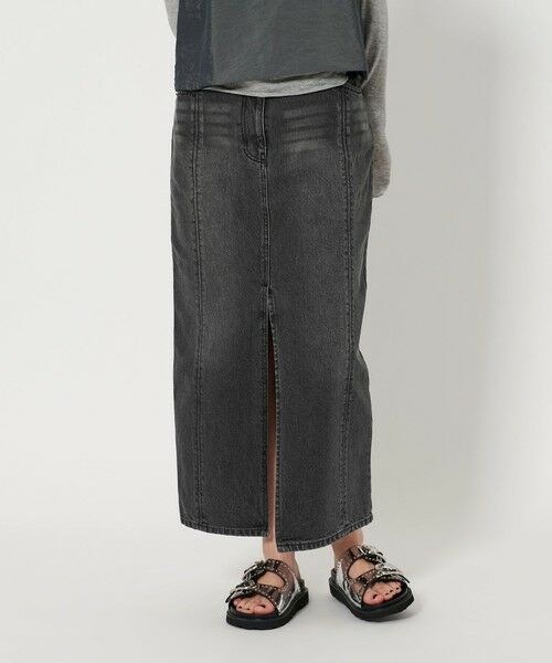 BEAUTY & YOUTH UNITED ARROWS/ビューティー&ユース ユナイテッドアローズ コットンデニム フロントスリット ロングスカート BLACK M BEAUTY & YOUTH UNITED ARROWS/ビューティー&ユース ユナイテッドアローズ コットンデニム フロントスリット ロングスカート BLACK M