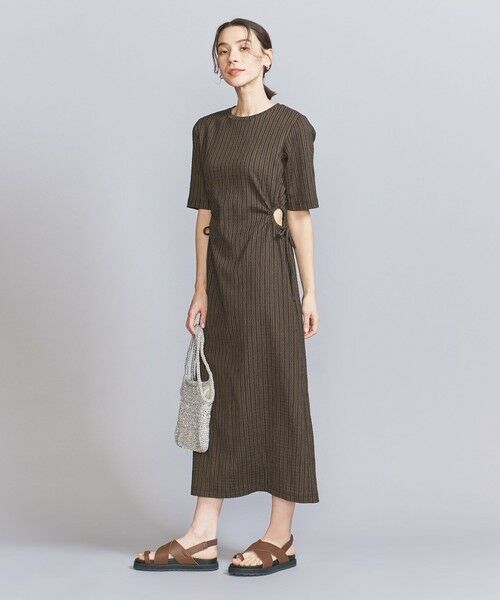 BEAUTY & YOUTH UNITED ARROWS/ビューティー&ユース ユナイテッドアローズ サイドホール ショートスリーブ ワンピース MD. BROWN FREE BEAUTY & YOUTH UNITED ARROWS/ビューティー&ユース ユナイテッドアローズ サイドホール ショートスリーブ ワンピース MD. BROWN FREE