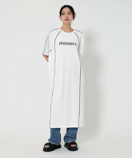 BEAUTY & YOUTH UNITED ARROWS/ビューティー&ユース ユナイテッドアローズ 【別注】<RUSSELL ATHLETIC>ライン ショートスリーブ ワンピース WHITE FREE BEAUTY & YOUTH UNITED ARROWS/ビューティー&ユース ユナイテッドアローズ 【別注】<RUSSELL ATHLETIC>ライン ショートスリーブ ワンピース WHITE FREE