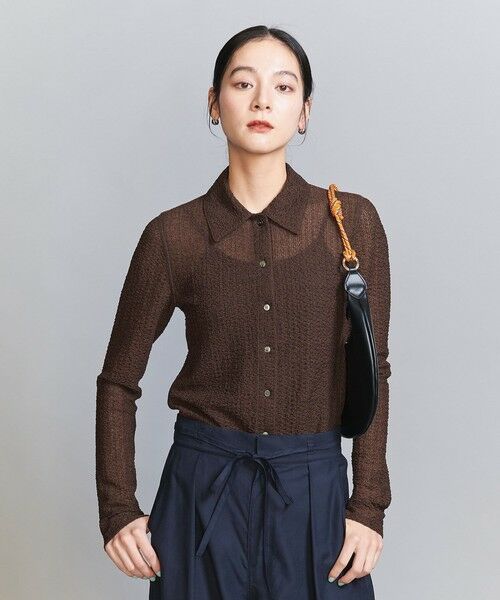 BEAUTY & YOUTH UNITED ARROWS/ビューティー&ユース ユナイテッドアローズ ラッセルレース レギュラーカラー シャツ DK. BROWN FREE BEAUTY & YOUTH UNITED ARROWS/ビューティー&ユース ユナイテッドアローズ ラッセルレース レギュラーカラー シャツ DK. BROWN FREE