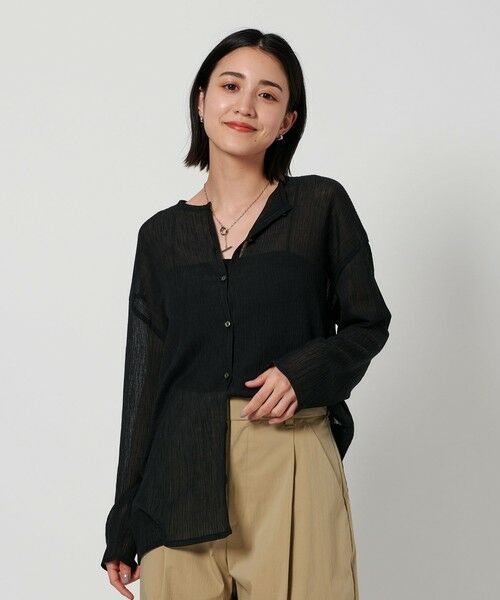 BEAUTY & YOUTH UNITED ARROWS/ビューティー&ユース ユナイテッドアローズ クレープ クルーネックカーディガン BLACK FREE BEAUTY & YOUTH UNITED ARROWS/ビューティー&ユース ユナイテッドアローズ クレープ クルーネックカーディガン BLACK FREE