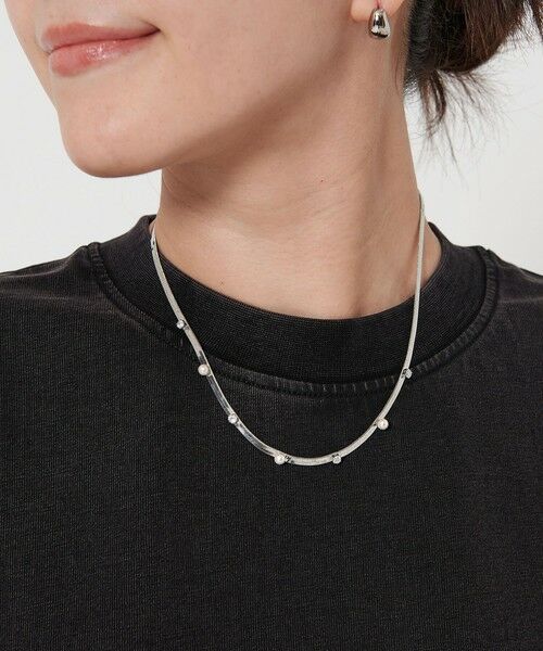 BEAUTY & YOUTH UNITED ARROWS/ビューティー&ユース ユナイテッドアローズ パールモチーフ×ガラス スネークチェーン ネックレス SILVER FREE BEAUTY & YOUTH UNITED ARROWS/ビューティー&ユース ユナイテッドアローズ パールモチーフ×ガラス スネークチェーン ネックレス SILVER FREE