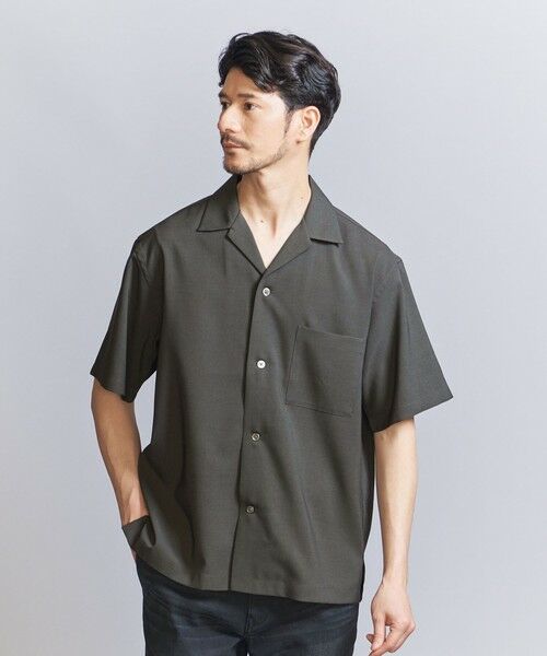ジャーナルスタンダードラックス　ブラック 半袖ノーカラージャケット 半袖シャツ WEB限定 WARDROBE SMART】 Reflax オープンカラー シャツ