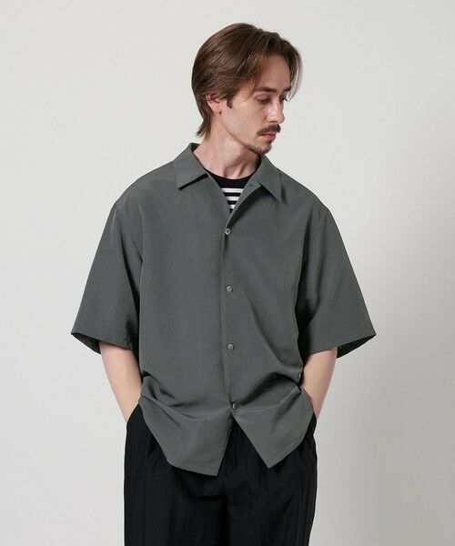 BEAUTY&YOUTH シルキータッチ 半袖シャツ グレー　Sサイズ セール】 シルキータッチ キャンプカラー フォルム シャツ