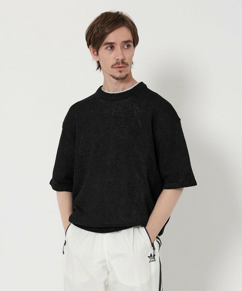BEAUTY & YOUTH UNITED ARROWS/ビューティー&ユース ユナイテッドアローズ ペーパーヤーン クルーネック ショートスリーブ ニット BLACK S BEAUTY & YOUTH UNITED ARROWS/ビューティー&ユース ユナイテッドアローズ ペーパーヤーン クルーネック ショートスリーブ ニット BLACK S