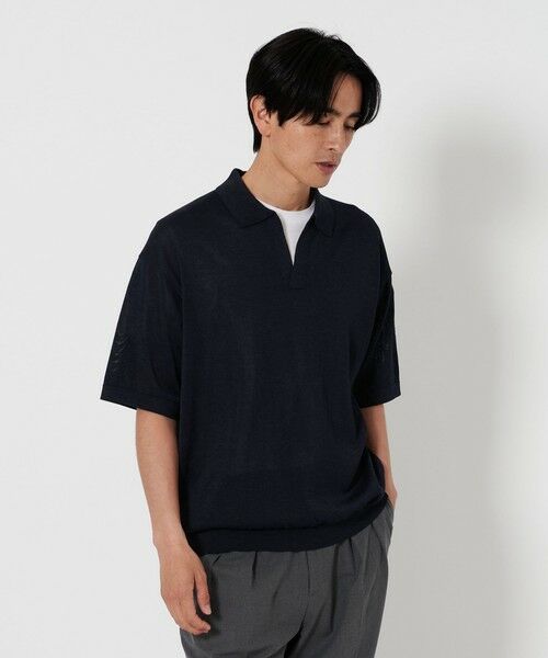 BEAUTY & YOUTH UNITED ARROWS/ビューティー&ユース ユナイテッドアローズ シャイン ギマ ポロ スキッパー ニット NAVY L BEAUTY & YOUTH UNITED ARROWS/ビューティー&ユース ユナイテッドアローズ シャイン ギマ ポロ スキッパー ニット NAVY L