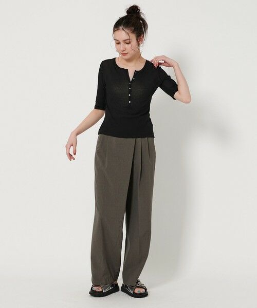 BEAUTY & YOUTH UNITED ARROWS/ビューティー&ユース ユナイテッドアローズ コットンシアーワッフル ヘンリーネック カットソー BLACK FREE BEAUTY & YOUTH UNITED ARROWS/ビューティー&ユース ユナイテッドアローズ コットンシアーワッフル ヘンリーネック カットソー BLACK FREE