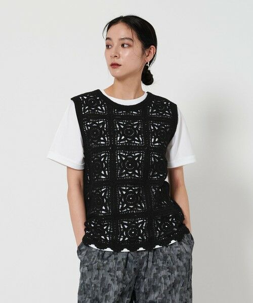 BEAUTY & YOUTH UNITED ARROWS/ビューティー&ユース ユナイテッドアローズ コットン エンブロイダリー ノースリーブトップス -ウォッシャブル- BLACK FREE BEAUTY & YOUTH UNITED ARROWS/ビューティー&ユース ユナイテッドアローズ コットン エンブロイダリー ノースリーブトップス -ウォッシャブル- BLACK FREE