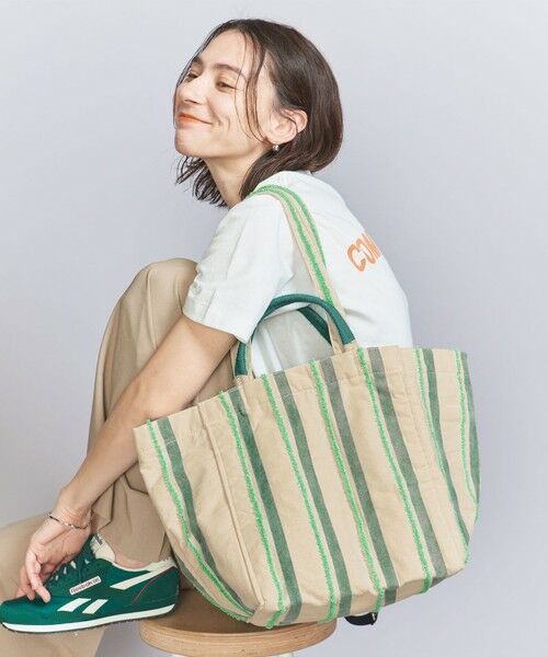 BEAUTY & YOUTH UNITED ARROWS/ビューティー&ユース ユナイテッドアローズ 【別注】<beej>ストライプ 刺繍 トートバッグ -2WAY- LIME FREE BEAUTY & YOUTH UNITED ARROWS/ビューティー&ユース ユナイテッドアローズ 【別注】<beej>ストライプ 刺繍 トートバッグ -2WAY- LIME FREE