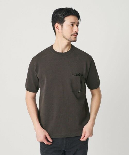 BEAUTY&YOUTH UNITED ARROWS / ビューティー&ユース ユナイテッドアローズ Tシャツ | 【WEB限定 WARDROBE SMART】マシーンウォッシュ 1ポケット ニット Tシャツ【抗菌防臭】（DK.GRAY）