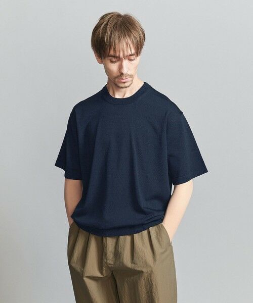 BEAUTY & YOUTH UNITED ARROWS/ビューティー&ユース ユナイテッドアローズ フュージョン カラー ニット Tシャツ NAVY S
