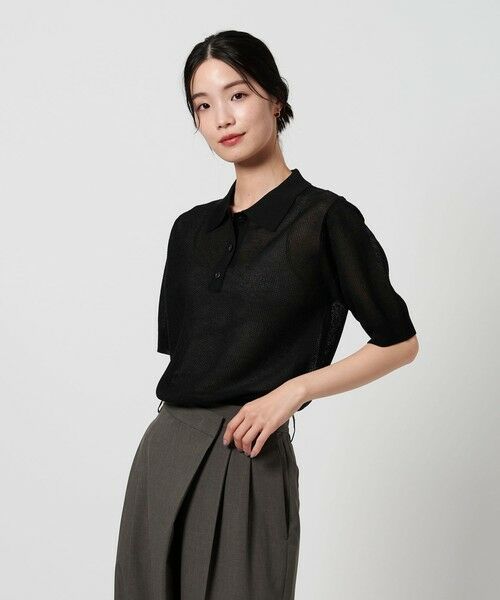 Hbeauty&youth 25SSモールポロニット セール】＜H＞モールヤーン ポロカラーニットロングスリーブ