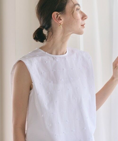 UNITED ARROWS - ユナイテッドアローズ  ジャカードシャツ ブラウス 半袖 パフスリーブ 白 S UNITED ARROWS（ユナイテッドアローズ）の「7SL フリンジ カット