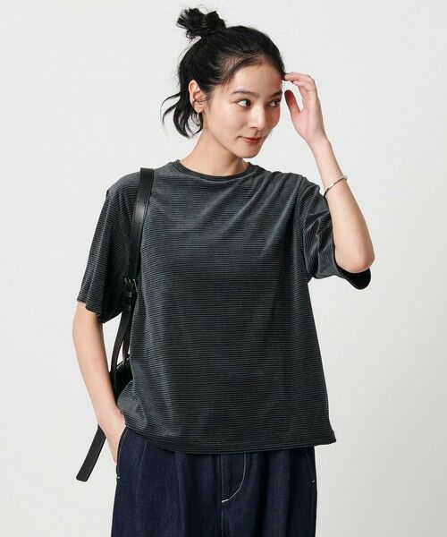 BEAUTY & YOUTH UNITED ARROWS/ビューティー&ユース ユナイテッドアローズ ポリエステルコットン ベロアボーダーTシャツ DK. GRAY FREE BEAUTY & YOUTH UNITED ARROWS/ビューティー&ユース ユナイテッドアローズ ポリエステルコットン ベロアボーダーTシャツ DK. GRAY FREE