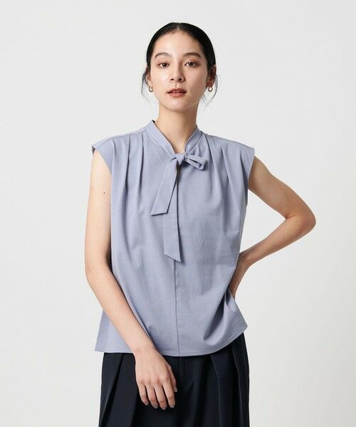 BEAUTY & YOUTH UNITED ARROWS/ビューティー&ユース ユナイテッドアローズ 【WEB限定】ボウタイ スタンドカラーノースリーブTシャツ -汗染み防止- LT. BLUE FREE BEAUTY & YOUTH UNITED ARROWS/ビューティー&ユース ユナイテッドアローズ 【WEB限定】ボウタイ スタンドカラーノースリーブTシャツ -汗染み防止- LT. BLUE FREE