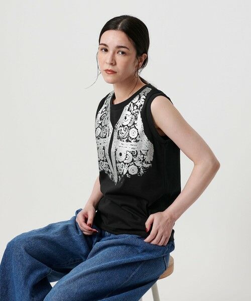 BEAUTY&YOUTH UNITED ARROWS / ビューティー&ユース ユナイテッドアローズ カットソー | 【WEB限定】グリッタートロンプルイユ ノースリーブTシャツ | 詳細10