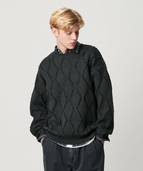 BEAUTY & YOUTH UNITED ARROWS/ビューティー&ユース ユナイテッドアローズ フリンジ パターン クルーネック ニット DK. GRAY L BEAUTY & YOUTH UNITED ARROWS/ビューティー&ユース ユナイテッドアローズ フリンジ パターン クルーネック ニット DK. GRAY L