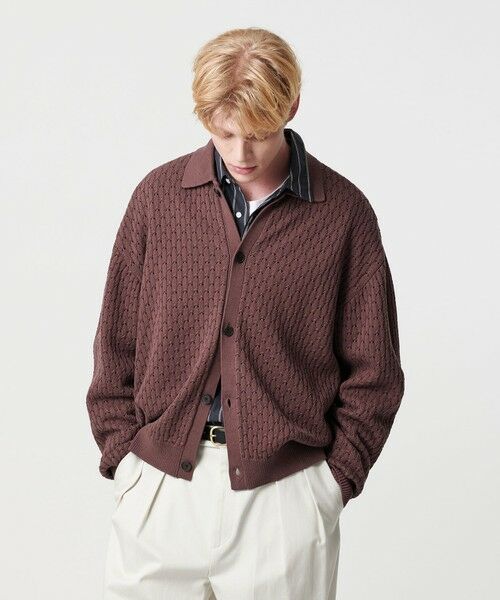 BEAUTY & YOUTH UNITED ARROWS/ビューティー&ユース ユナイテッドアローズ オブリック パターン ポロ ジャケット DK. BROWN L BEAUTY & YOUTH UNITED ARROWS/ビューティー&ユース ユナイテッドアローズ オブリック パターン ポロ ジャケット DK. BROWN L