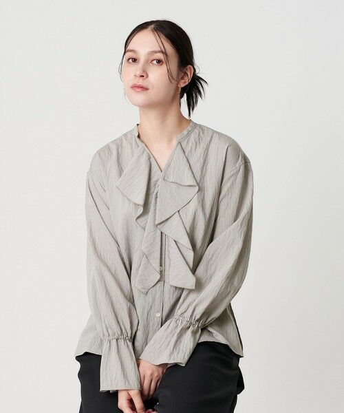 BEAUTY & YOUTH UNITED ARROWS/ビューティー&ユース ユナイテッドアローズ ラッフル スキッパーブラウス ウォッシャブル LT. GRAY FREE BEAUTY & YOUTH UNITED ARROWS/ビューティー&ユース ユナイテッドアローズ ラッフル スキッパーブラウス ウォッシャブル LT. GRAY FREE