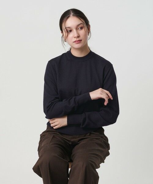 ウールポリエステル ハイゲージクルーネックニット ウォッシャブル