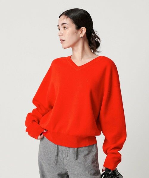 BEAUTY&YOUTH UNITED ARROWS / ビューティー&ユース ユナイテッドアローズ ニット・セーター | ソフトコットン Vネック スムース ニットプルオーバー ウォッシャブル(ORANGE)