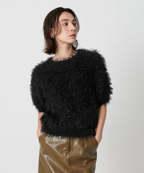 BEAUTY&YOUTH UNITED ARROWS / ビューティー&ユース ユナイテッドアローズ ニット・セーター | フェザーヤーン ハーフスリーブ ニットプルオーバー(BLACK)