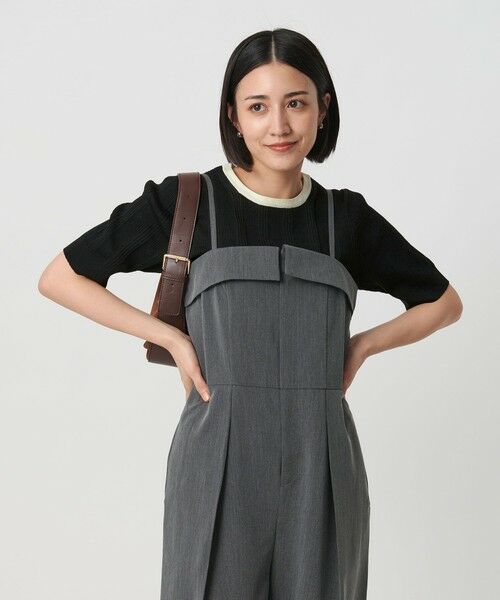 BEAUTY & YOUTH UNITED ARROWS/ビューティー&ユース ユナイテッドアローズ ネックライン ハーフスリーブニット ウォッシャブル BLACK FREE