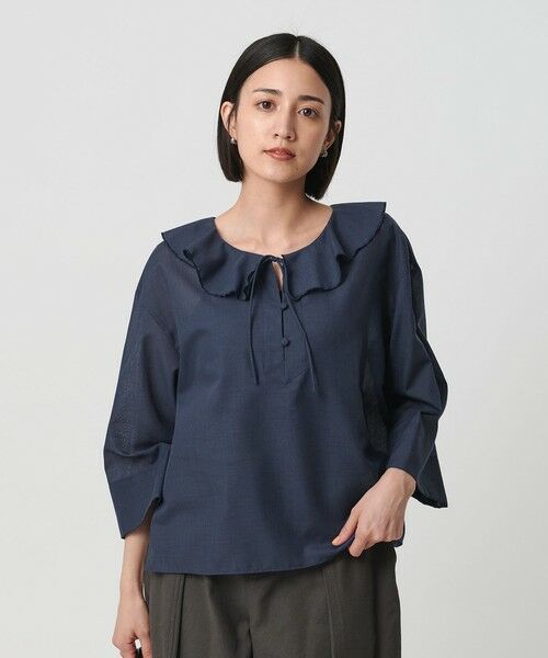 BEAUTY & YOUTH UNITED ARROWS/ビューティー&ユース ユナイテッドアローズ ポリエステルブレンド フリルカラーブラウス NAVY FREE BEAUTY & YOUTH UNITED ARROWS/ビューティー&ユース ユナイテッドアローズ ポリエステルブレンド フリルカラーブラウス NAVY FREE