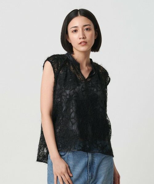 BEAUTY & YOUTH UNITED ARROWS/ビューティー&ユース ユナイテッドアローズ 【WEB限定】エンブロイダリー チュールノースリーブブラウス BLACK FREE