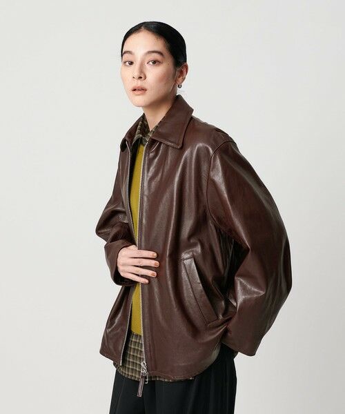 BEAUTY & YOUTH UNITED ARROWS/ビューティー&ユース ユナイテッドアローズ シープレザー フロントジップ ジャケット DK. BROWN S BEAUTY & YOUTH UNITED ARROWS/ビューティー&ユース ユナイテッドアローズ シープレザー フロントジップ ジャケット DK. BROWN S
