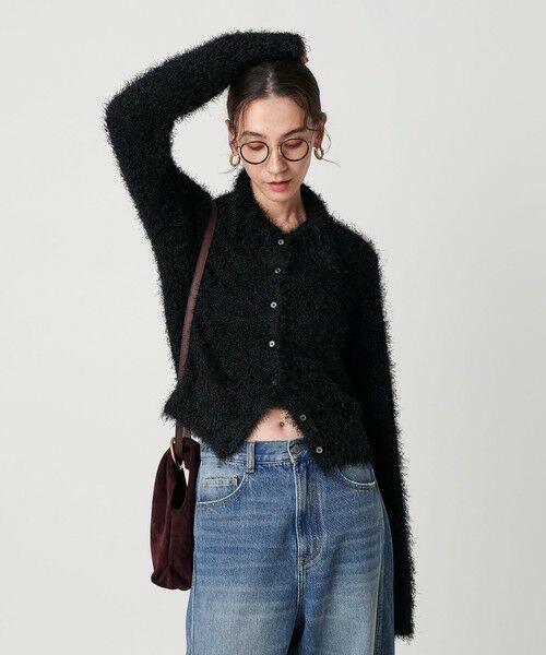 BEAUTY&YOUTH UNITED ARROWS / ビューティー&ユース ユナイテッドアローズ カーディガン・ボレロ | ポリエステル シャギーカーディガン ウォッシャブル(BLACK)