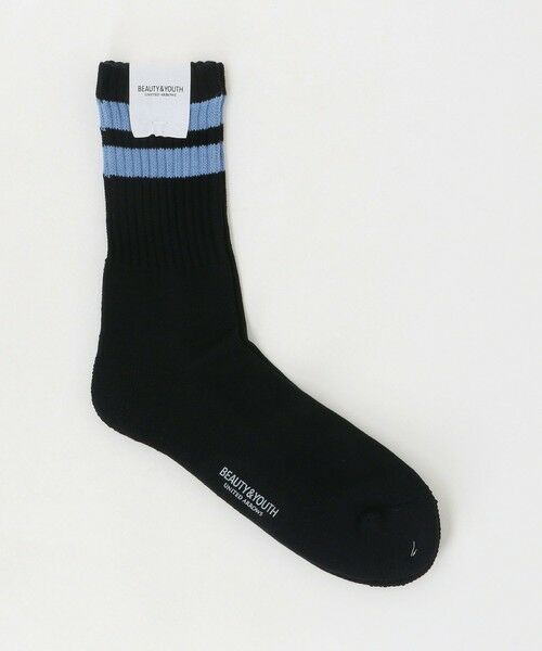BEAUTY & YOUTH UNITED ARROWS/ビューティー&ユース ユナイテッドアローズ 2ライン パイル クルー ソックス BLACK FREE