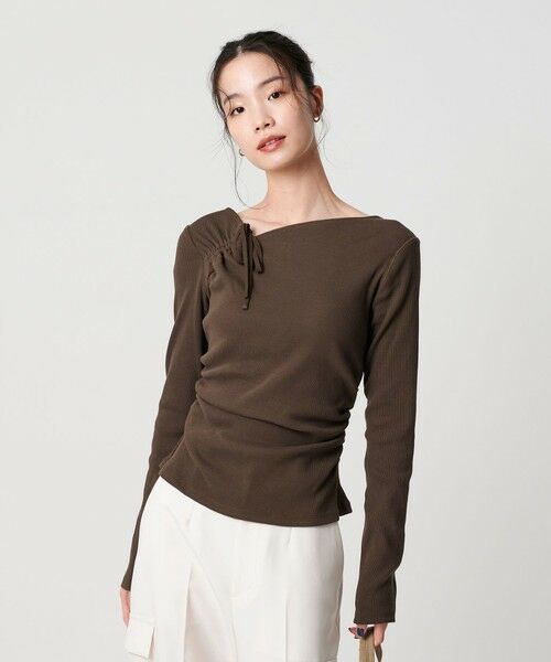 BEAUTY & YOUTH UNITED ARROWS/ビューティー&ユース ユナイテッドアローズ コットンリブ リボンギャザーカットソー DK. BROWN FREE BEAUTY & YOUTH UNITED ARROWS/ビューティー&ユース ユナイテッドアローズ コットンリブ リボンギャザーカットソー DK. BROWN FREE