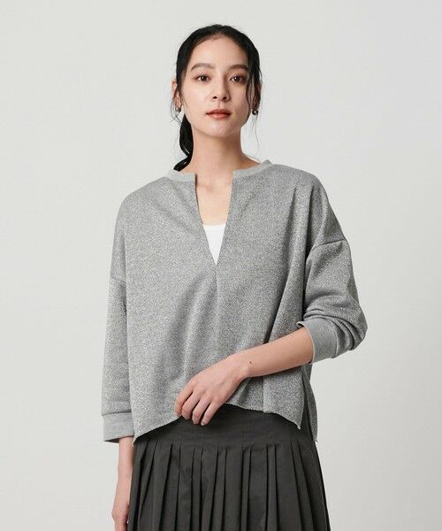 BEAUTY&YOUTH UNITED ARROWS / ビューティー&ユース ユナイテッドアローズ カットソー | 【WEB限定】ラメ裏毛 キーネック 8分袖プルオーバー（MD.GRAY）