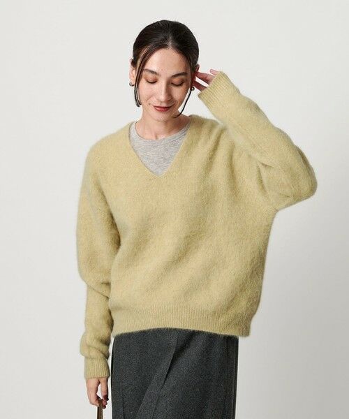 BEAUTY & YOUTH UNITED ARROWS/ビューティー&ユース ユナイテッドアローズ フォックスカシミヤブレンド Vネックニットプルオーバー LIME FREE BEAUTY & YOUTH UNITED ARROWS/ビューティー&ユース ユナイテッドアローズ フォックスカシミヤブレンド Vネックニットプルオーバー LIME FREE