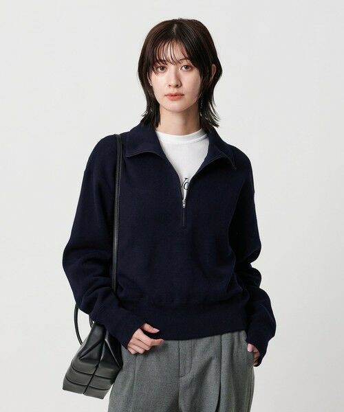 BEAUTY & YOUTH UNITED ARROWS/ビューティー&ユース ユナイテッドアローズ コットンカシミヤ ハーフジッププルオーバー ウォッシャブル NAVY FREE