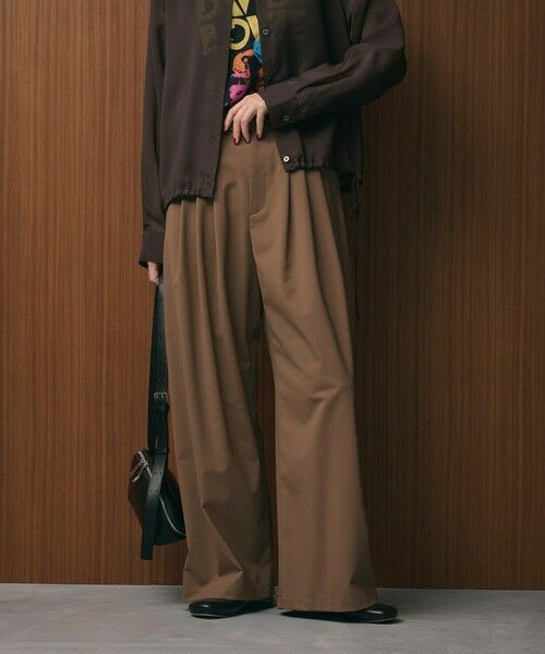 BEAUTY & YOUTH UNITED ARROWS/ビューティー&ユース ユナイテッドアローズ 毛ポリエステルブレンド ワイドタックパンツ MOCA L