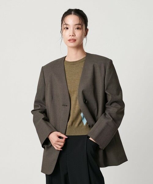 BEAUTY&YOUTH UNITED ARROWS / ビューティー&ユース ユナイテッドアローズ ノーカラージャケット | ポリエステルレーヨン ノーカラー1ボタンジャケット | 詳細13