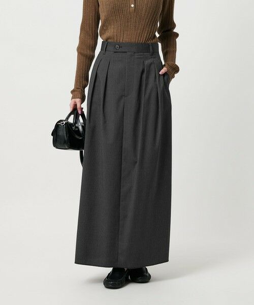 BEAUTY&YOUTH UNITED ARROWS / ビューティー&ユース ユナイテッドアローズ ロング・マキシ丈スカート | 毛ブレンド ストライプ タックロングスカート  防シワ ウォッシャブル | 詳細1
