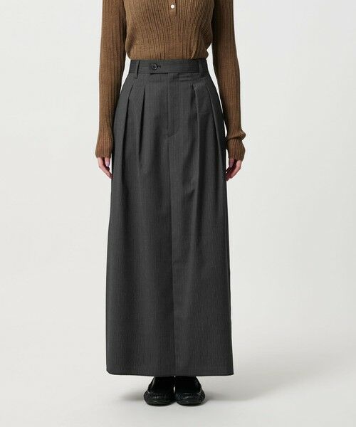 BEAUTY&YOUTH UNITED ARROWS / ビューティー&ユース ユナイテッドアローズ ロング・マキシ丈スカート | 毛ブレンド ストライプ タックロングスカート  防シワ ウォッシャブル | 詳細4