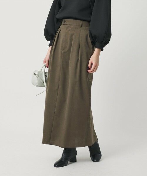 BEAUTY & YOUTH UNITED ARROWS/ビューティー&ユース ユナイテッドアローズ 毛ブレンド タックロングスカート 防シワ ウォッシャブル OLIVE S BEAUTY & YOUTH UNITED ARROWS/ビューティー&ユース ユナイテッドアローズ 毛ブレンド タックロングスカート 防シワ ウォッシャブル OLIVE S