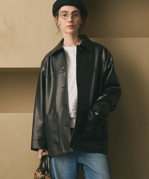 BEAUTY&YOUTH UNITED ARROWS / ビューティー&ユース ユナイテッドアローズ その他アウター | レザーライク カバーオール ジャケット(BLACK)