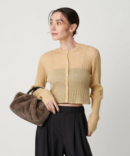 BEAUTY & YOUTH UNITED ARROWS/ビューティー&ユース ユナイテッドアローズ アルパカブレンド ランダムリブカーディガン CREAM FREE BEAUTY & YOUTH UNITED ARROWS/ビューティー&ユース ユナイテッドアローズ アルパカブレンド ランダムリブカーディガン CREAM FREE