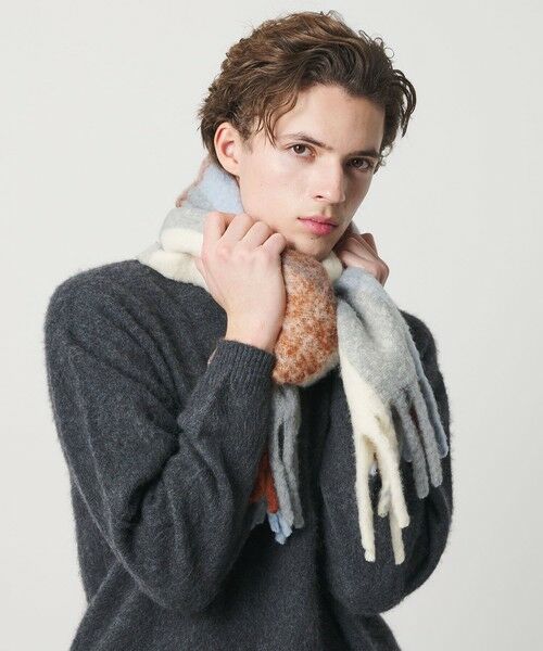 BEAUTY&YOUTH UNITED ARROWS / ビューティー&ユース ユナイテッドアローズ マフラー・ショール・スヌード・ストール | ブラッシュド ブロックチェック マフラー | 詳細1