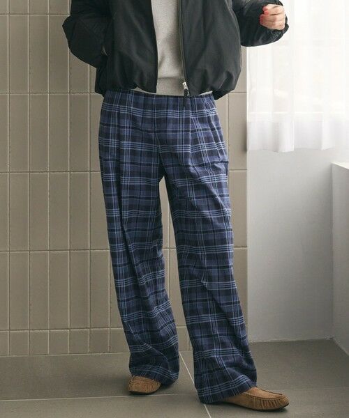 BEAUTY & YOUTH UNITED ARROWS/ビューティー&ユース ユナイテッドアローズ コットンフランネルチェック バックゴムワイドパンツ NAVY S BEAUTY & YOUTH UNITED ARROWS/ビューティー&ユース ユナイテッドアローズ コットンフランネルチェック バックゴムワイドパンツ NAVY S