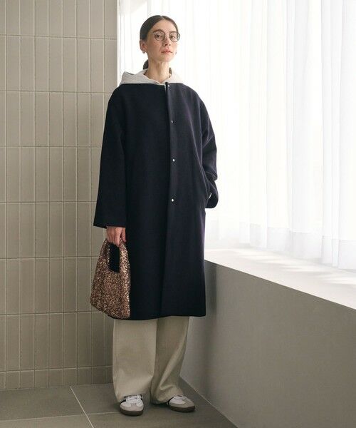 BEAUTY & YOUTH UNITED ARROWS/ビューティー&ユース ユナイテッドアローズ 毛ナイロン ノーカラーコート NAVY M