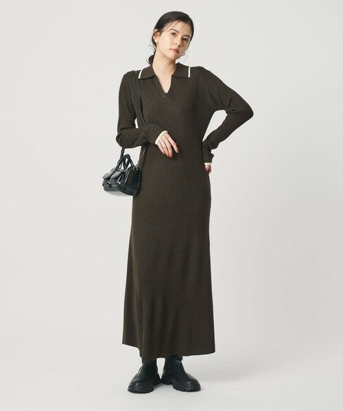 BEAUTY & YOUTH UNITED ARROWS/ビューティー&ユース ユナイテッドアローズ ウールポリエステルブレンド メランジ リブニットワンピース OLIVE M BEAUTY & YOUTH UNITED ARROWS/ビューティー&ユース ユナイテッドアローズ ウールポリエステルブレンド メランジ リブニットワンピース OLIVE M