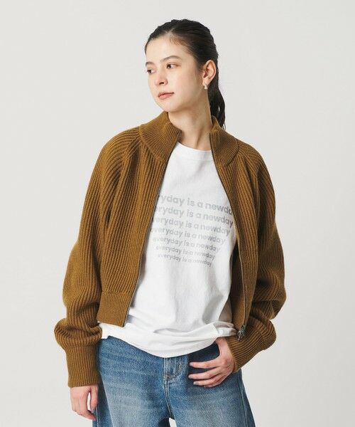 BEAUTY & YOUTH UNITED ARROWS/ビューティー&ユース ユナイテッドアローズ ウールブレンドアゼ ジップショートカーディガン MD. BROWN FREE BEAUTY & YOUTH UNITED ARROWS/ビューティー&ユース ユナイテッドアローズ ウールブレンドアゼ ジップショートカーディガン MD. BROWN FREE
