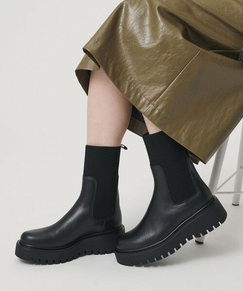 BEAUTY & YOUTH UNITED ARROWS/ビューティー&ユース ユナイテッドアローズ ＜CORSO ROMA 9＞レザー リブ サイドゴアブーツ BLACK 24.5〜25cm(38)